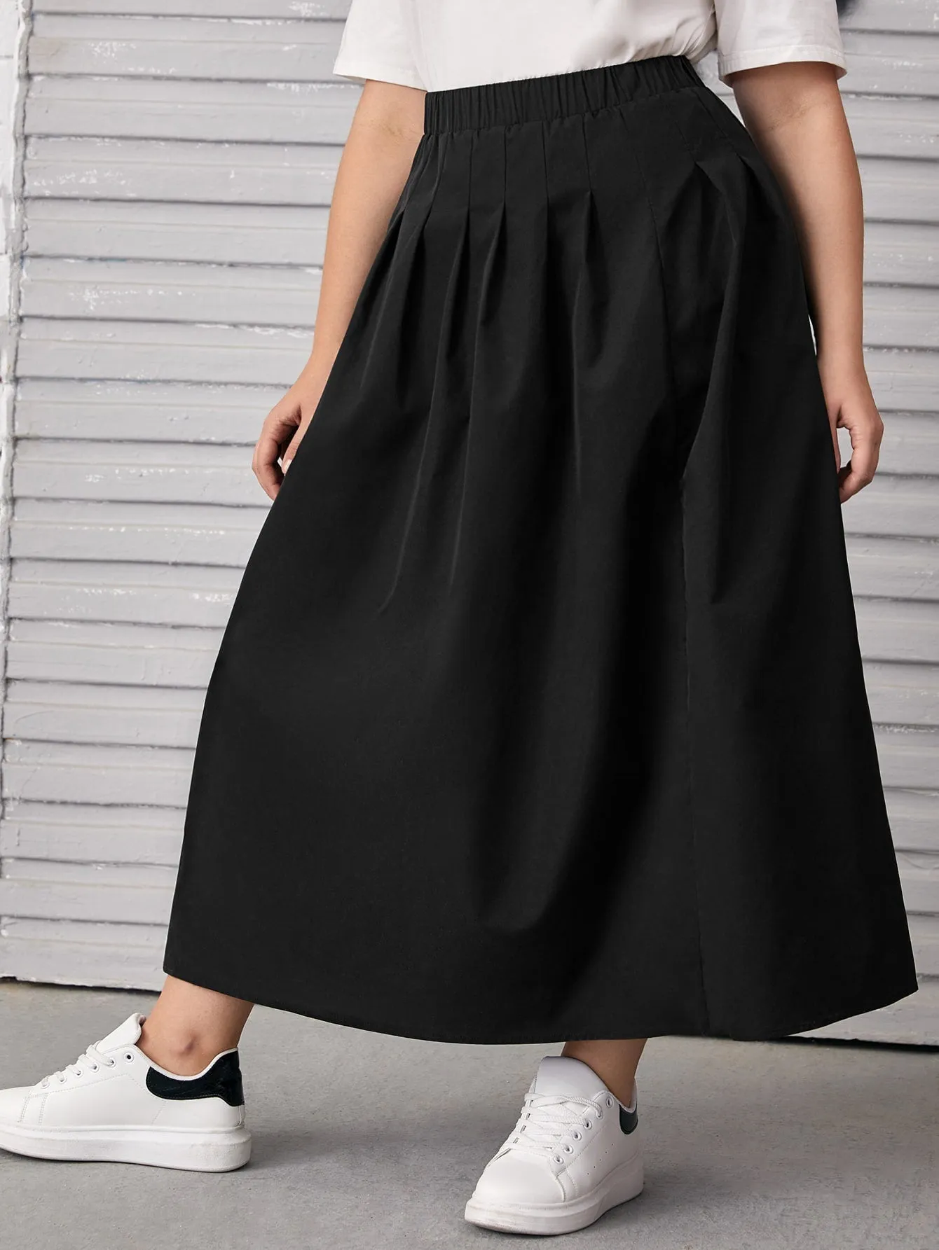 Plain Pleated Long Plus Size Skirts