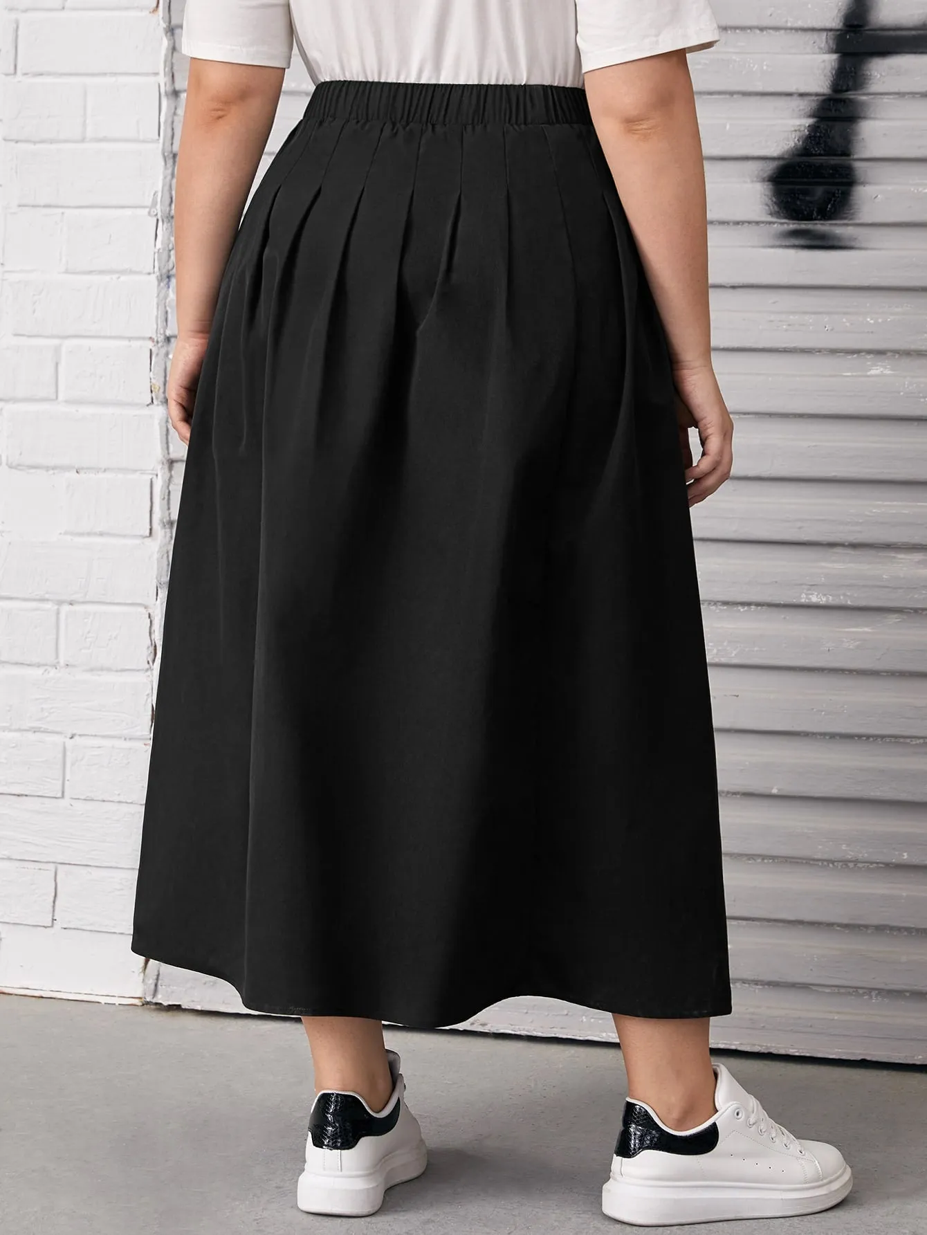 Plain Pleated Long Plus Size Skirts