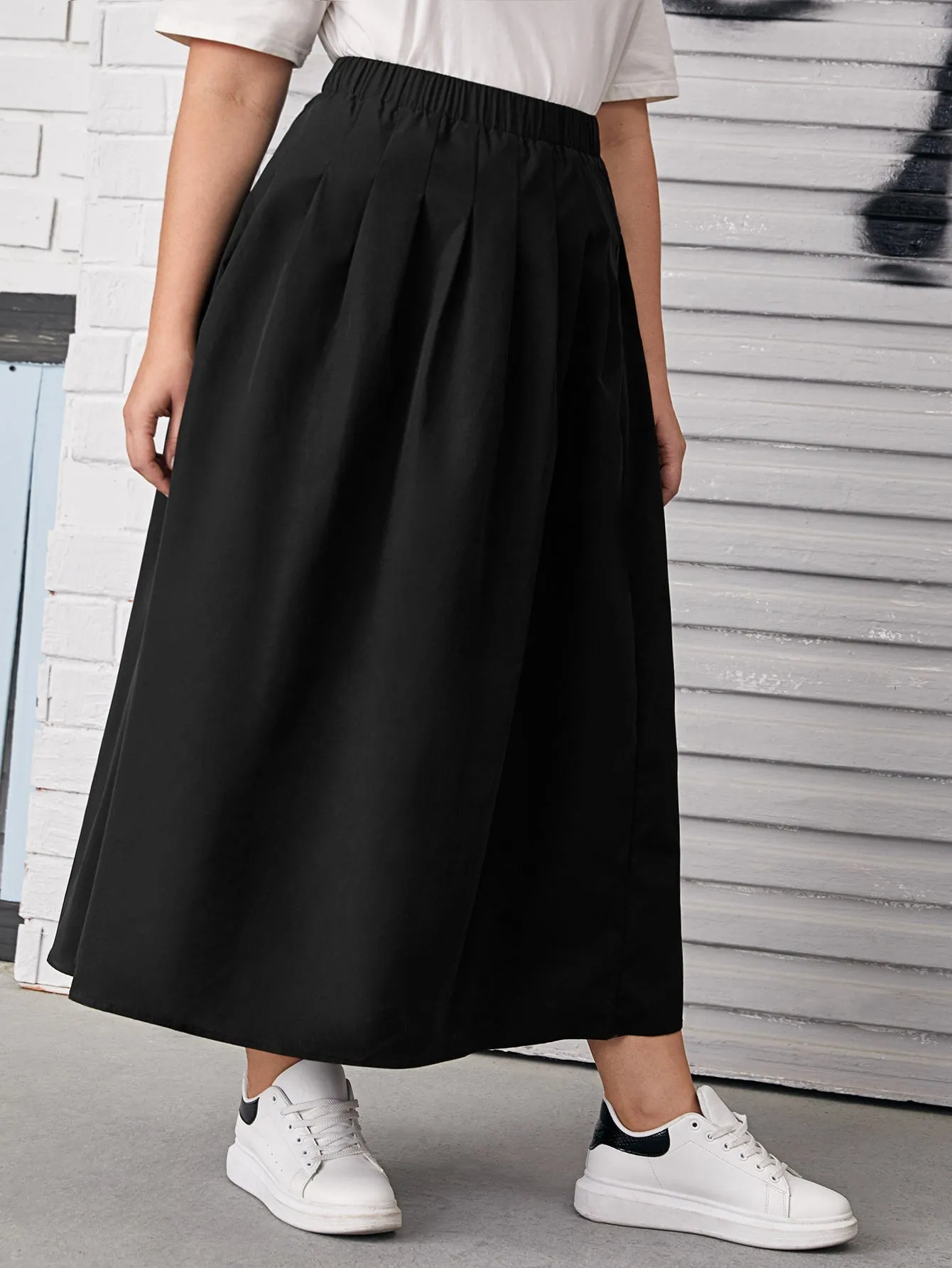 Plain Pleated Long Plus Size Skirts
