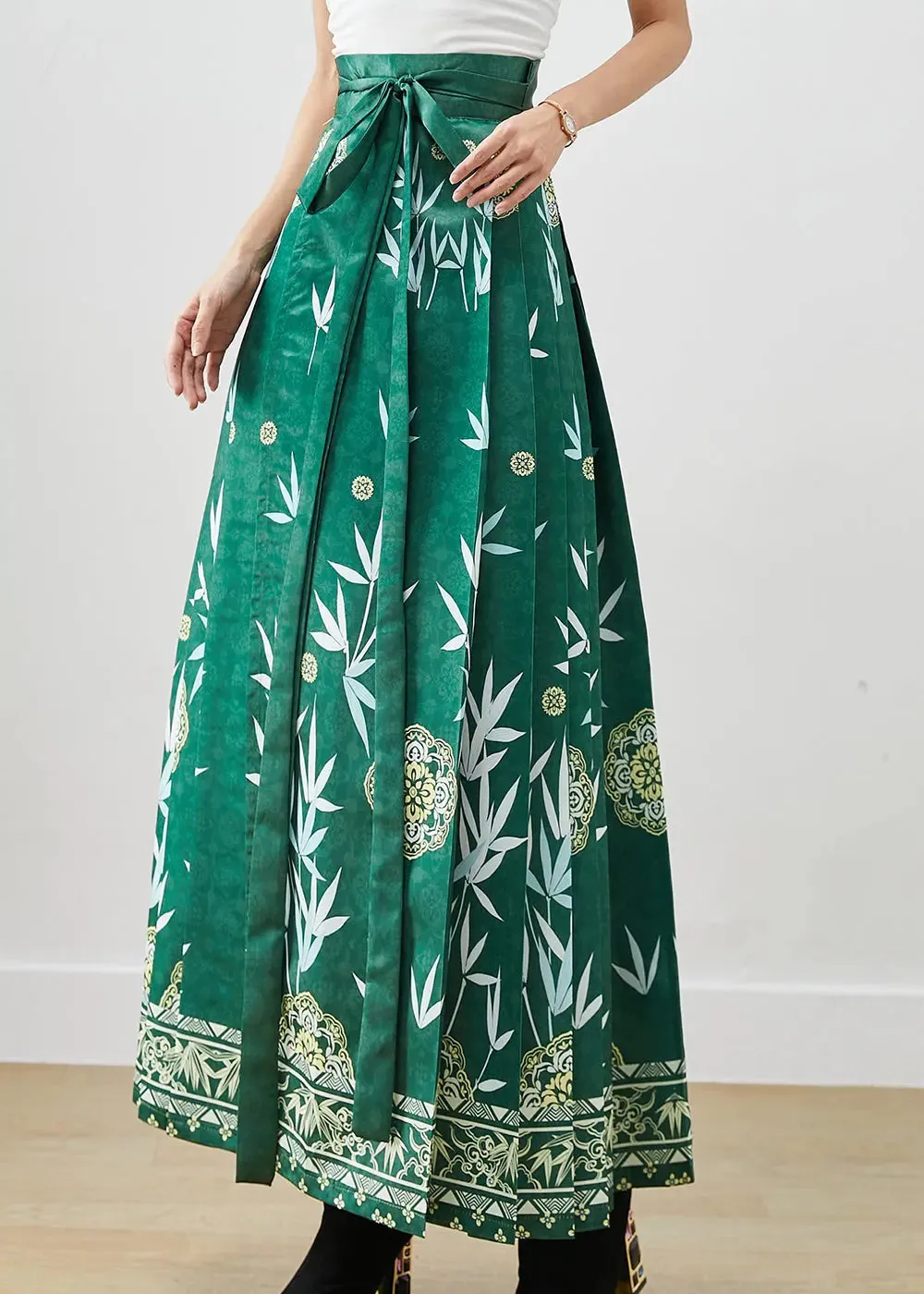 Print Exra Large Hem Silk Pleated Skirts