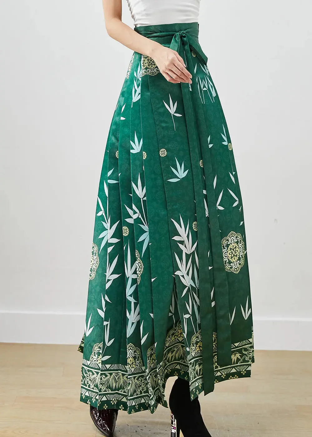 Print Exra Large Hem Silk Pleated Skirts