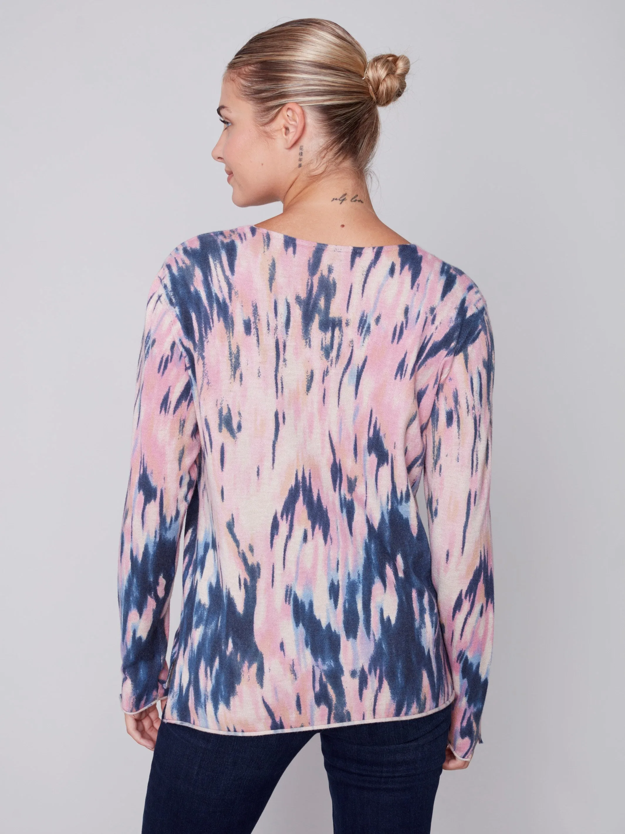 Printed V-Neck Sweater - Pastel