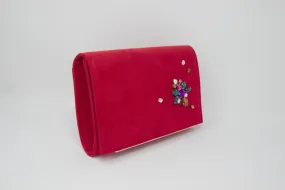 Red Suede Gem Clutch Bag