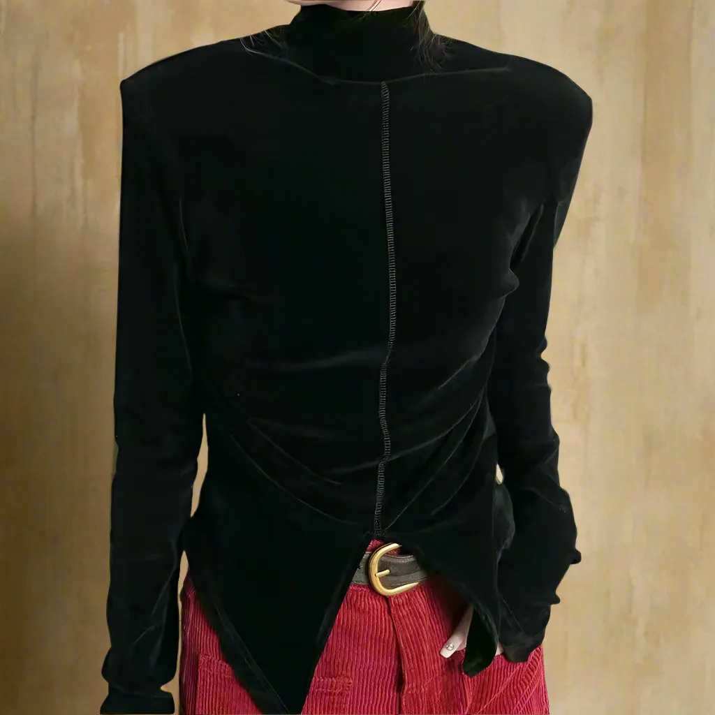 Retro Asymmetrical Velvet Long Sleeve Top