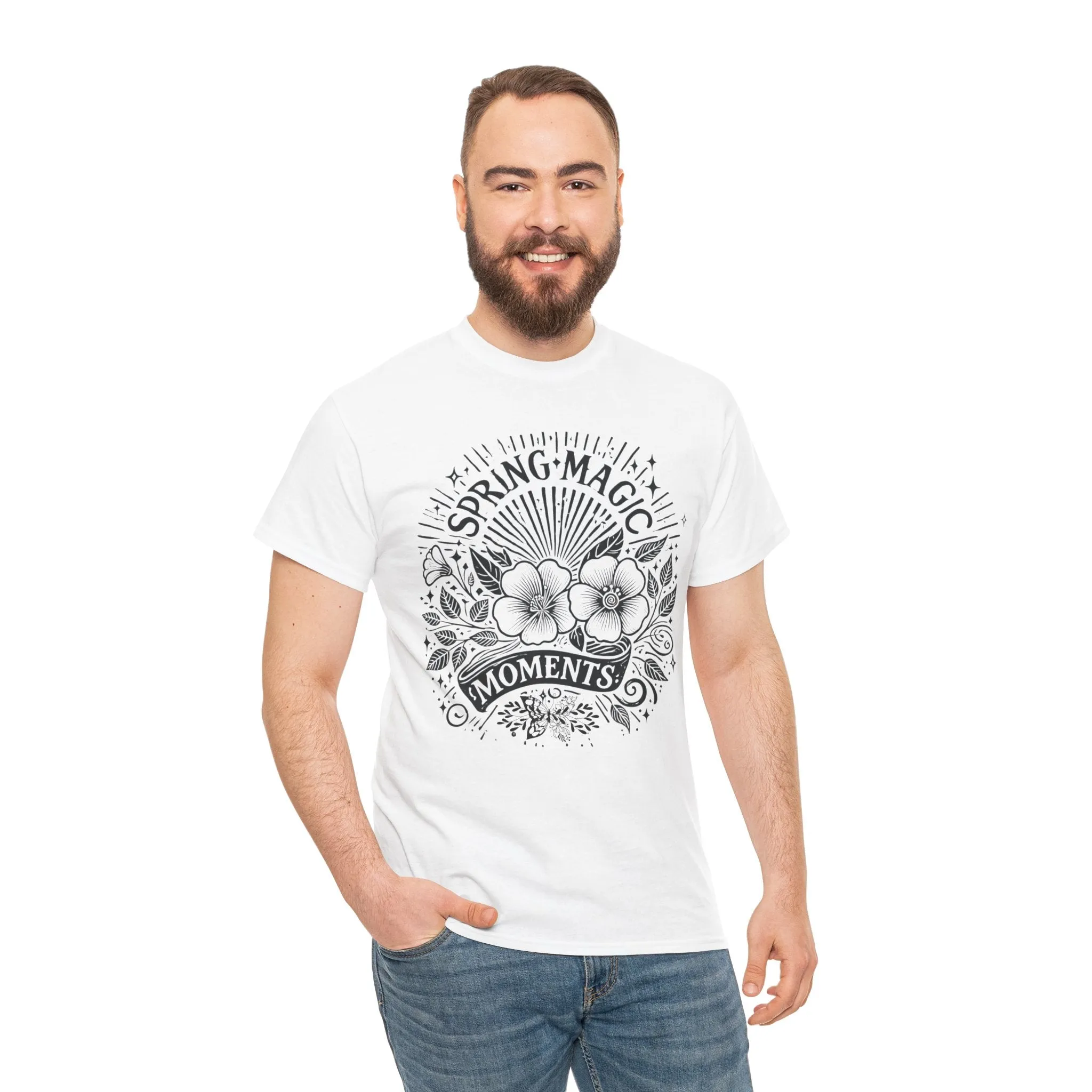 Spring Floral Unisex Cotton T-Shirt - 'Magic Moments' Nature-Inspired Tee for Outdoor Wear, Spring Festivals, Picnics, Everyday Comfort