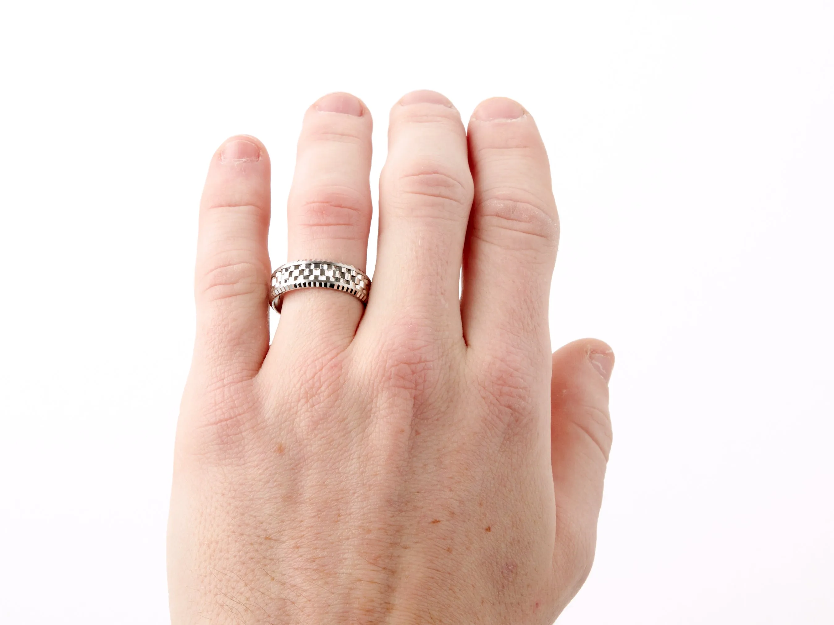 Square Checkered Pattern White Gold Band