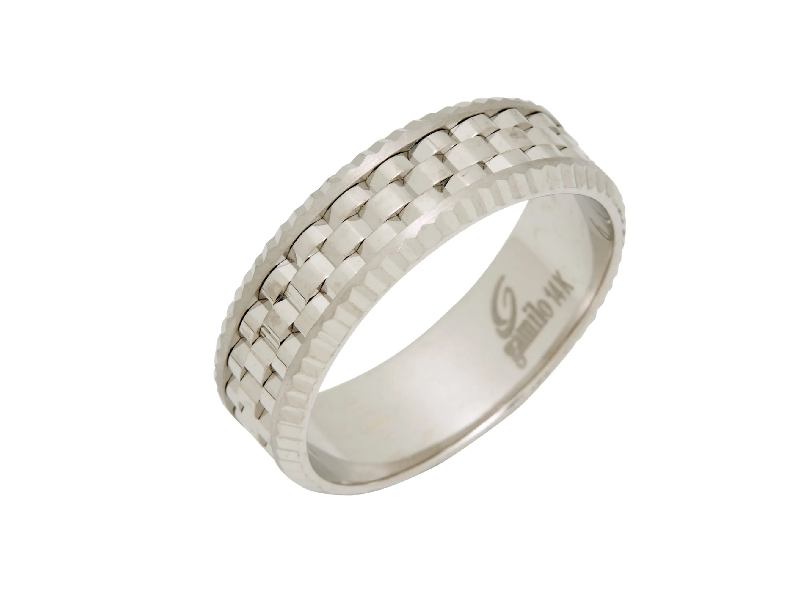Square Checkered Pattern White Gold Band