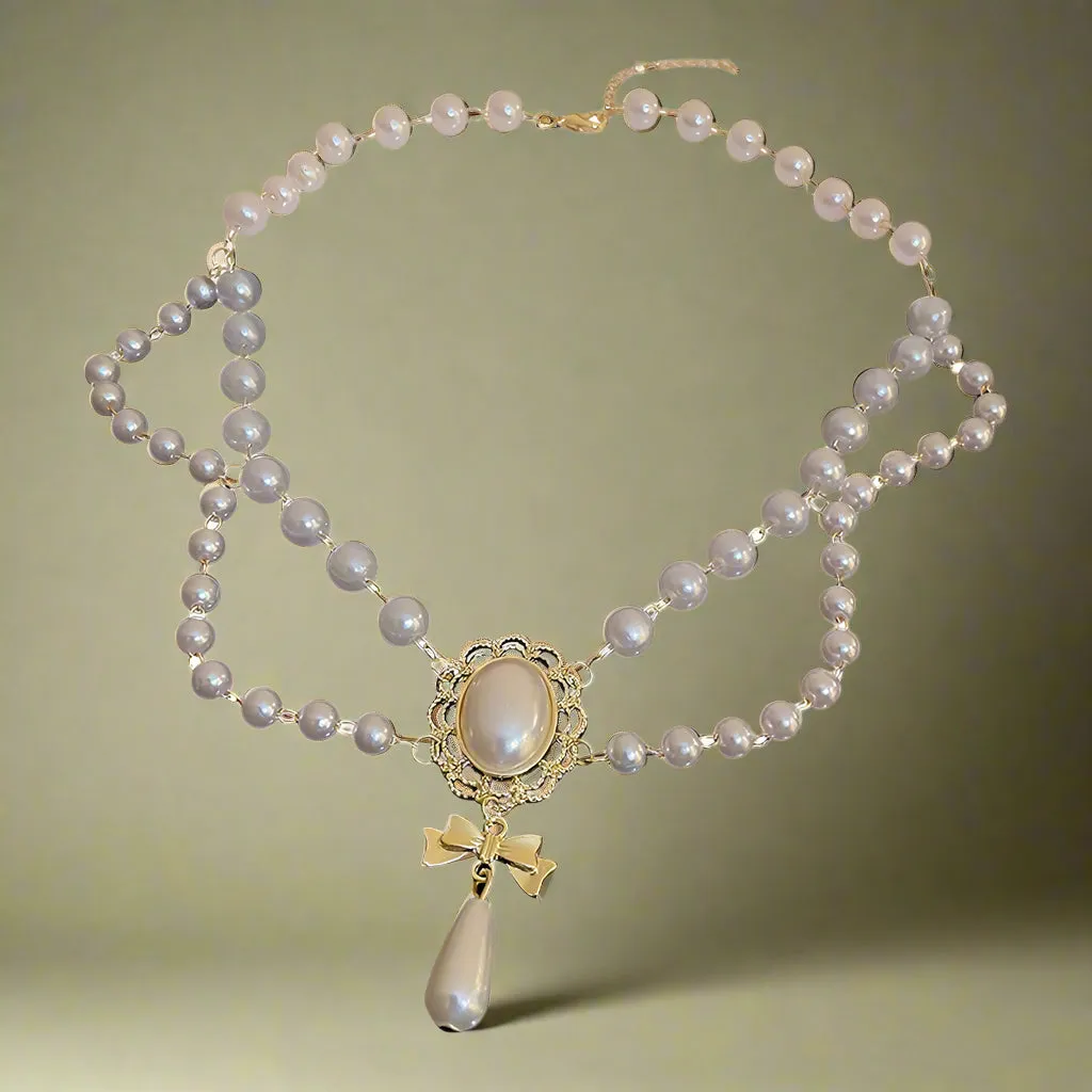 Victorian Pearl Cameo Layered Necklace