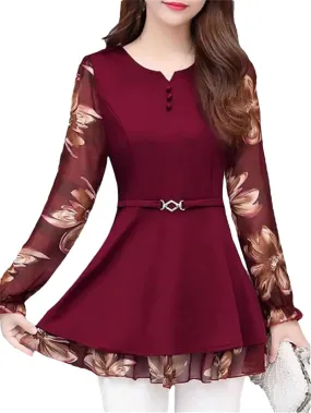 Women's Shirt V Neck Long Sleeve Tops  198673